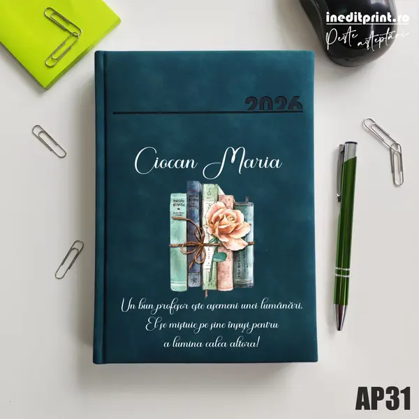 Agenda personalizata 2026 Cadru didactic AP31 DELUXE PREMIUM, Chia Verde Petrol