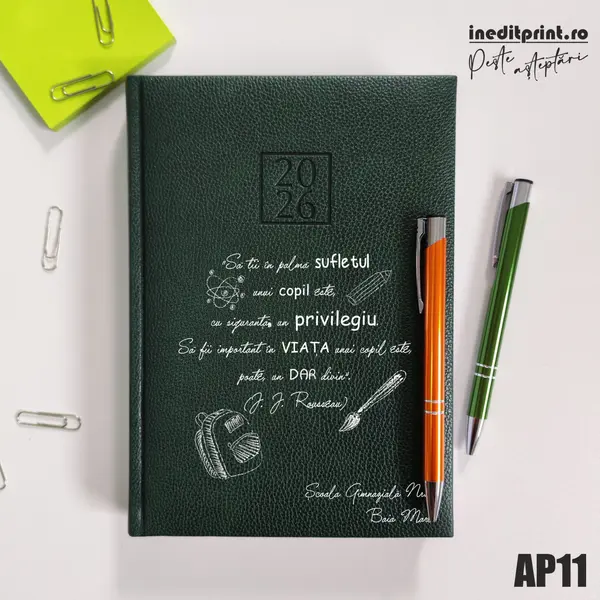 Agenda personalizata 2026 Citat educatie AP11 DELUXE H, Edolo Verde