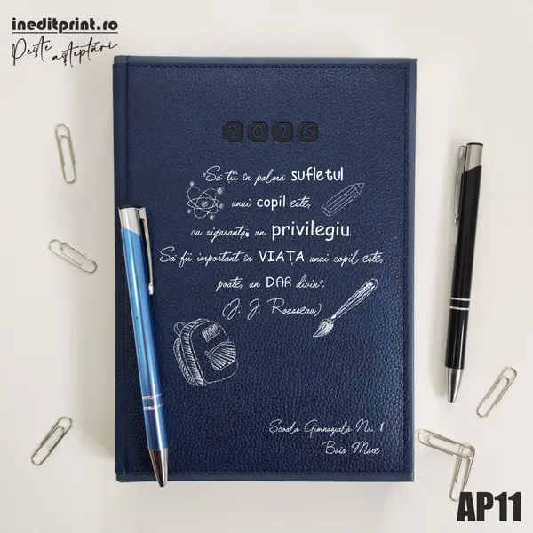 Agenda personalizata 2026 Citat educatie AP11 DELUXE PREMIUM, Alghero Albastru