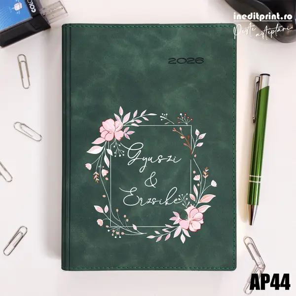 Agenda personalizata 2026 Cuplu AP44 DELUXE PREMIUM, Chia Suple Verde