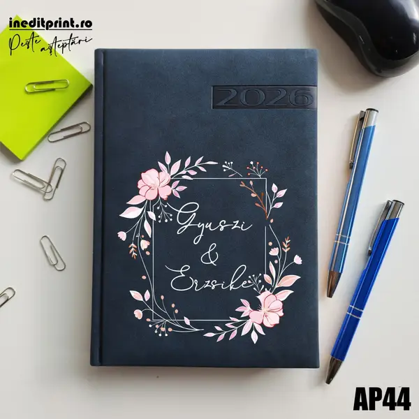 Agenda personalizata 2026 Cuplu AP44 DELUXE PREMIUM, Teano Albastru Inchis