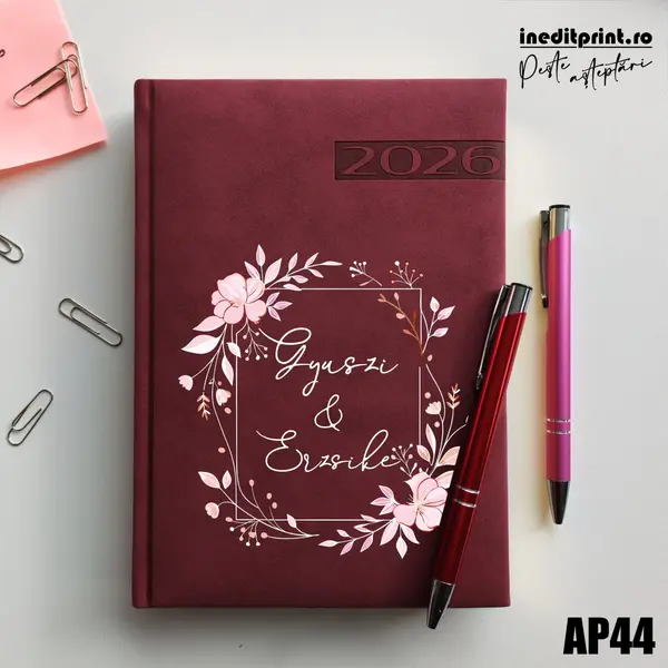 Agenda personalizata 2026 Cuplu AP44 DELUXE PREMIUM, Teano Bordo