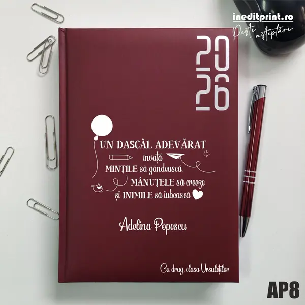 Agenda personalizata 2026 Dascal adevarat AP8 DATATA RT, Bordo
