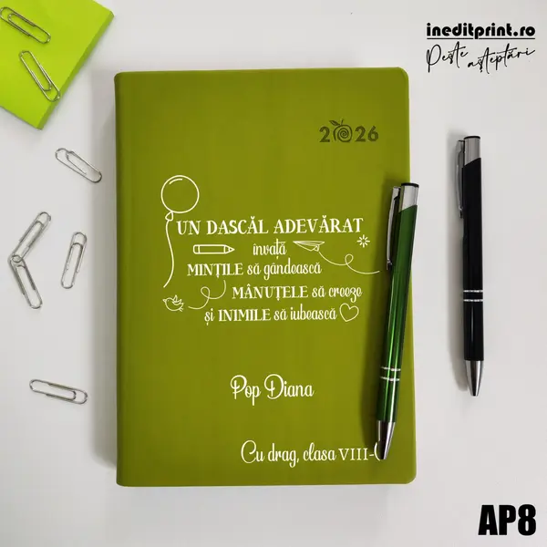Agenda personalizata 2026 Dascal adevarat AP8 DELUXE PREMIUM, Predaia Verde