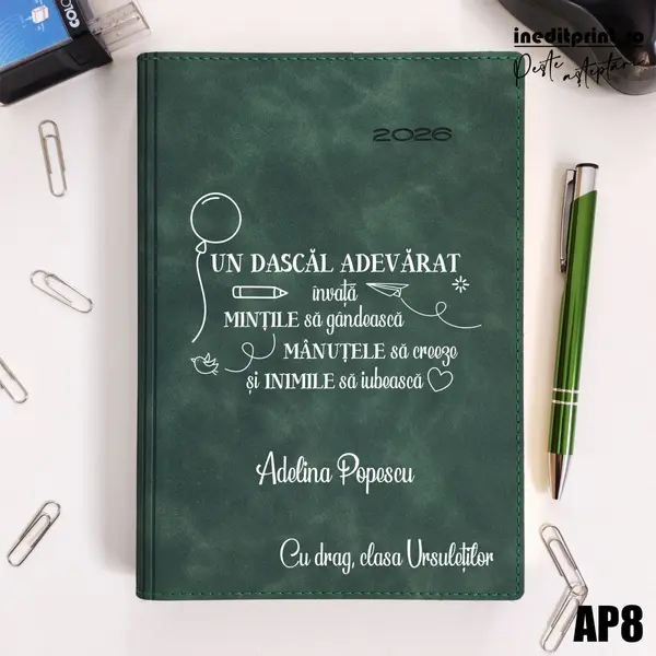 Agenda personalizata 2026 Dascal adevarat AP8 DELUXE PREMIUM, Chia Suple Verde