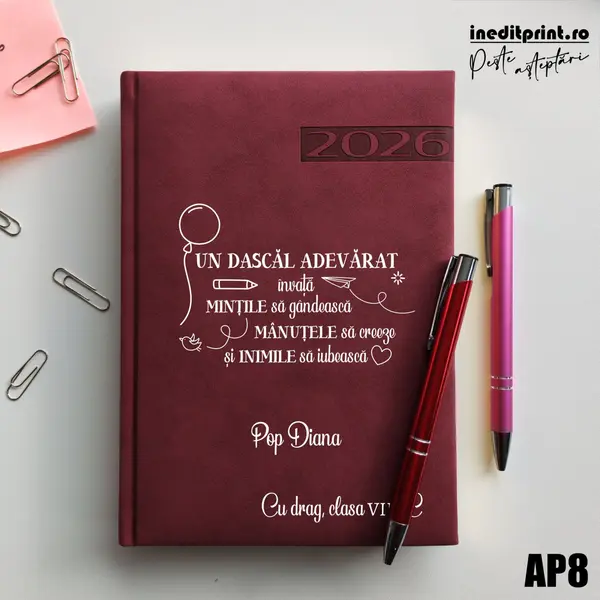 Agenda personalizata 2026 Dascal adevarat AP8 DELUXE PREMIUM, Teano Bordo