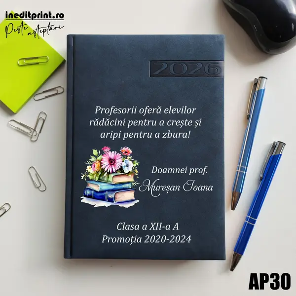 Agenda personalizata 2026 Doamna Profesoara AP30 DELUXE PREMIUM, Teano Albastru Inchis