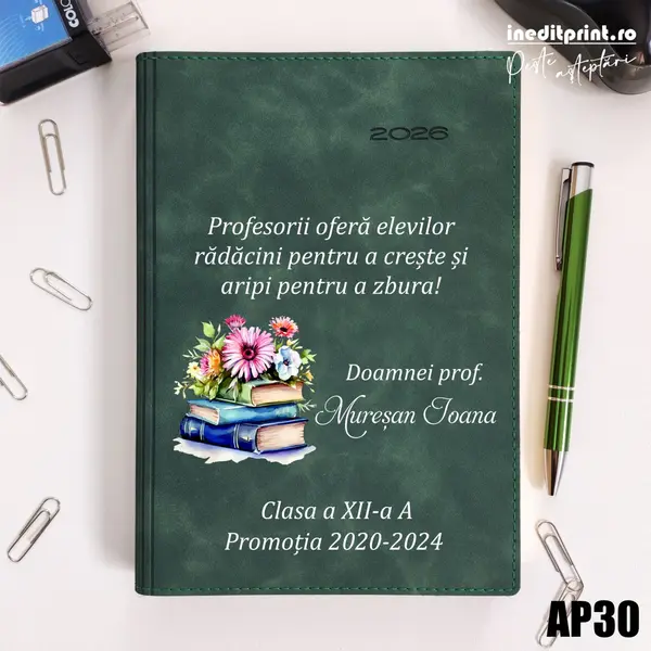 Agenda personalizata 2026 Doamna Profesoara AP30 DELUXE PREMIUM, Chia Suple Verde