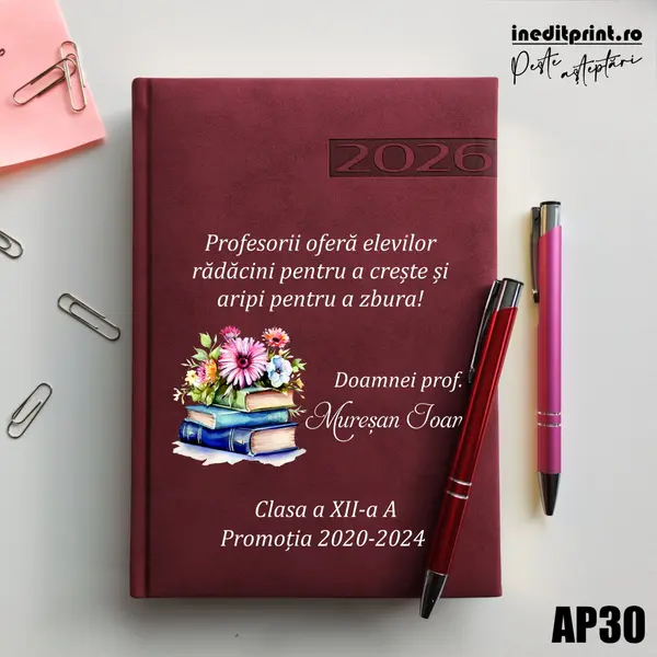 Agenda personalizata 2026 Doamna Profesoara AP30 DELUXE PREMIUM, Teano Bordo