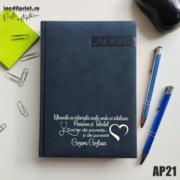 Agenda personalizata 2026 Doctor de poveste AP21 DELUXE PREMIUM, Teano Albastru Inchis