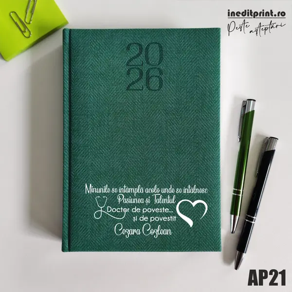 Agenda personalizata 2026 Doctor de poveste AP21 DELUXE PREMIUM, Bard Verde