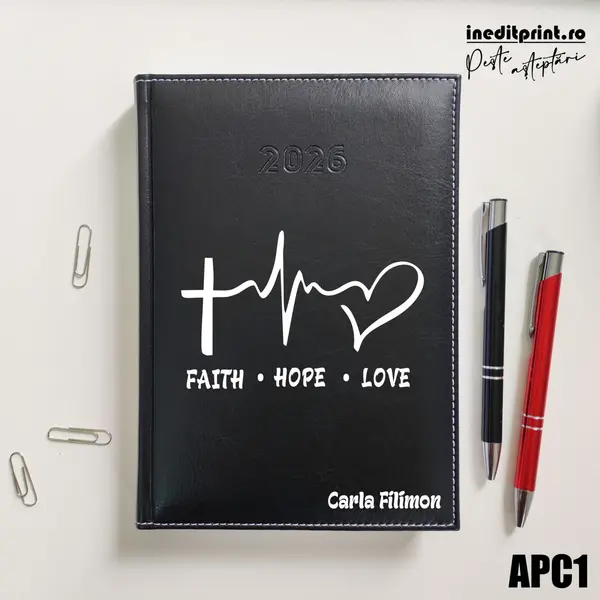 Agenda personalizata 2026 Faith Hope Love APC1 DELUXE H, Corinaldo Negru