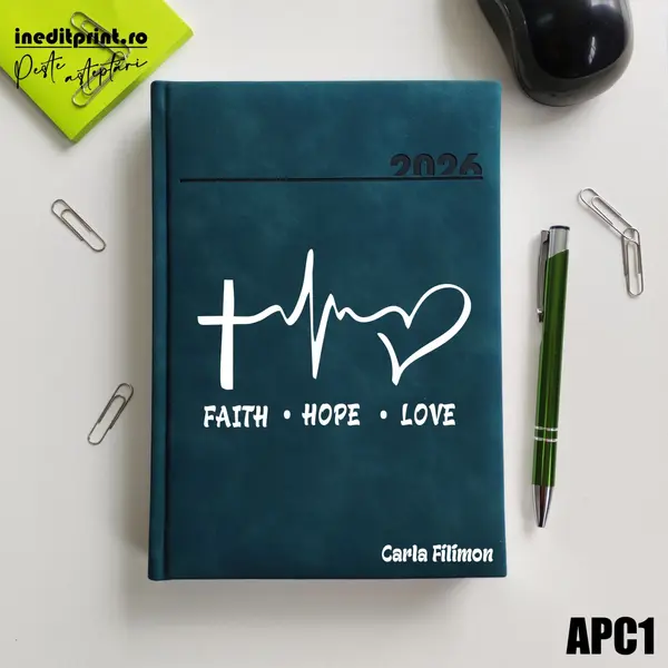 Agenda personalizata 2026 Faith Hope Love APC1 DELUXE PREMIUM, Chia Verde Petrol