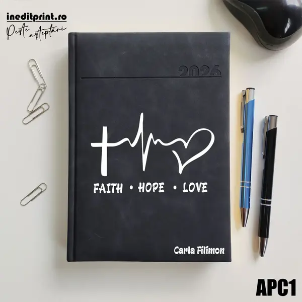 Agenda personalizata 2026 Faith Hope Love APC1 DELUXE PREMIUM, Chia Negru