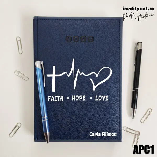 Agenda personalizata 2026 Faith Hope Love APC1 DELUXE PREMIUM, Alghero Albastru