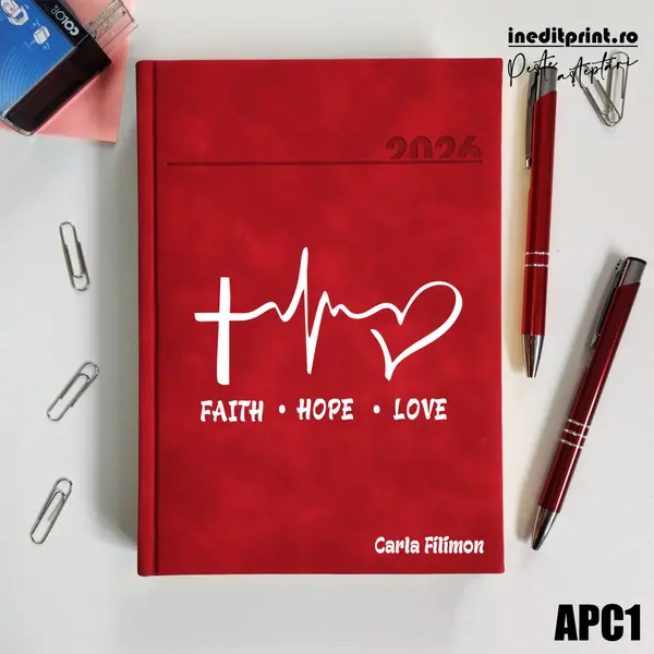 Agenda personalizata 2026 Faith Hope Love APC1 DELUXE PREMIUM, Chia Rosu