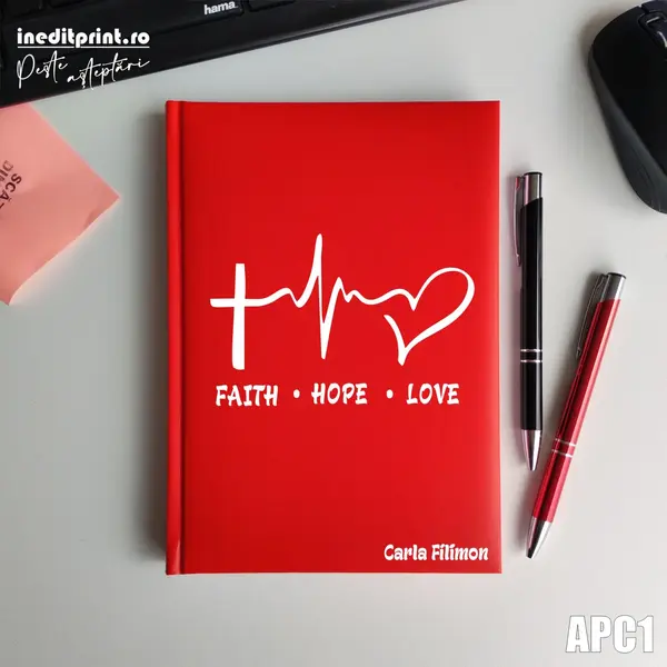 Agenda personalizata 2026 Faith Hope Love APC1 NEDATATA RT, Rosu