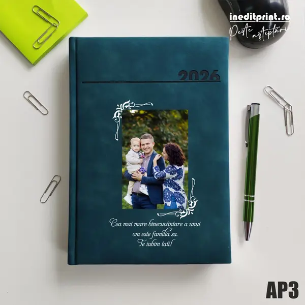 Agenda personalizata 2026 Foto + Text AP3 DELUXE PREMIUM, Chia Verde Petrol