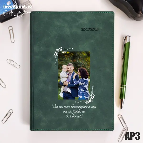 Agenda personalizata 2026 Foto + Text AP3 DELUXE PREMIUM, Chia Suple Verde
