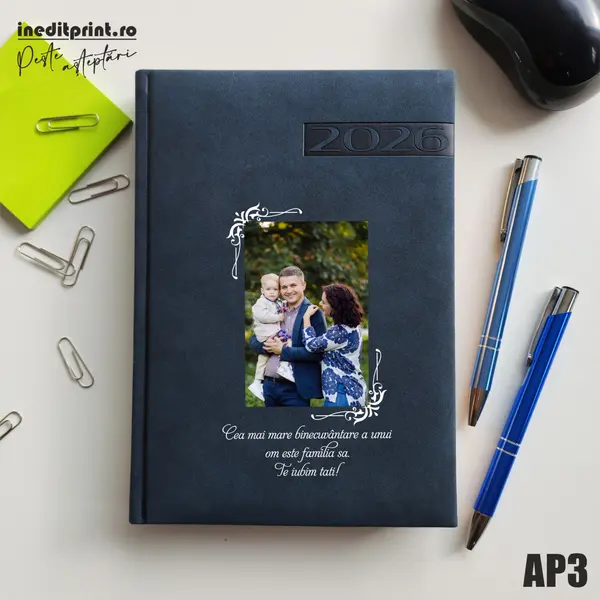 Agenda personalizata 2026 Foto + Text AP3 DELUXE PREMIUM, Teano Albastru Inchis