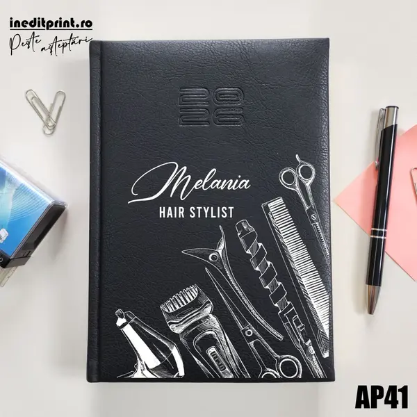 Agenda personalizata 2026 Hair Stylist AP41 DELUXE PREMIUM, Chiavenna Negru