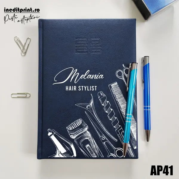 Agenda personalizata 2026 Hair Stylist AP41 DELUXE PREMIUM, Chiavenna Albastru