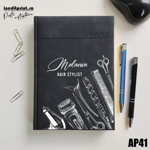 Agenda personalizata 2026 Hair Stylist AP41 DELUXE PREMIUM, Chia Negru