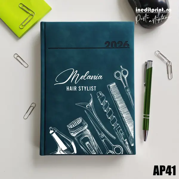 Agenda personalizata 2026 Hair Stylist AP41 DELUXE PREMIUM, Chia Verde Petrol