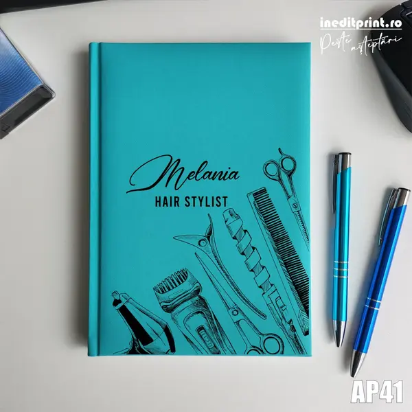 Agenda personalizata 2026 Hair Stylist AP41 NEDATATA RT, Turcoaz