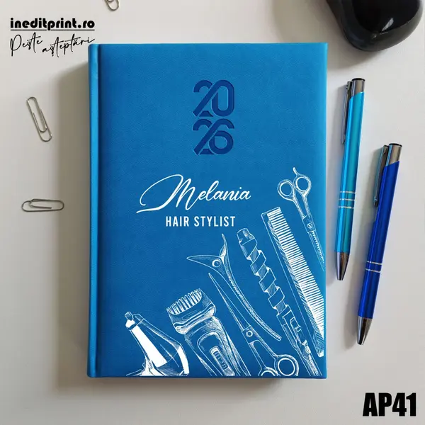 Agenda personalizata 2026 Hair Stylist AP41 STANDARD HT2, ALBASTRU DESCHIS