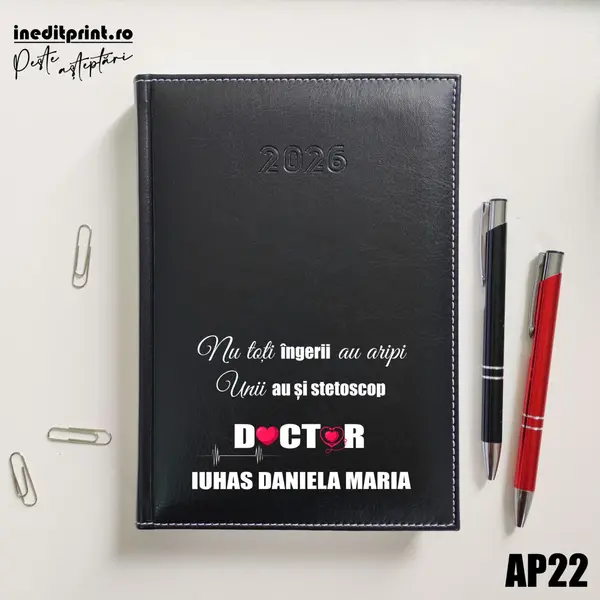 Agenda personalizata 2026 Ingeri cu stetoscop AP22 DELUXE H, Corinaldo Negru