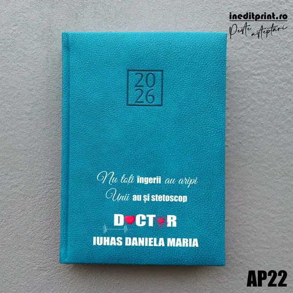 Agenda personalizata 2026 Ingeri cu stetoscop AP22 DELUXE H, Edolo Turcoaz