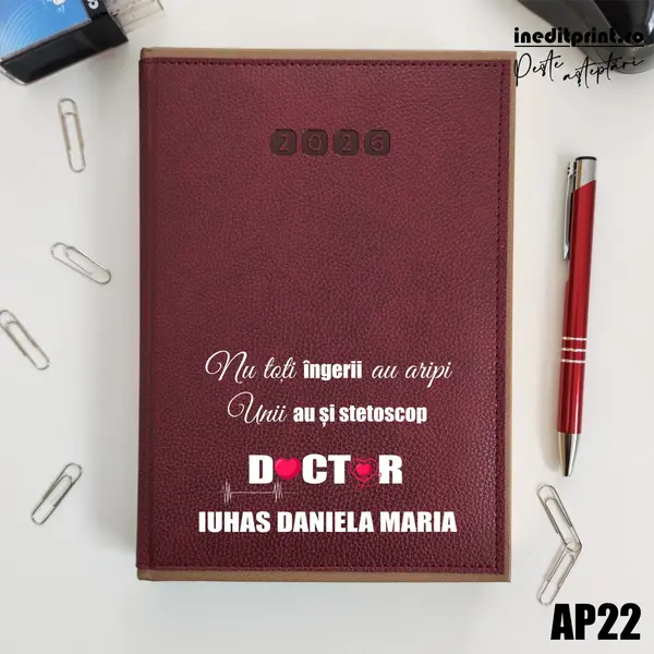 Agenda personalizata 2026 Ingeri cu stetoscop AP22 DELUXE PREMIUM, Alghero Bordo