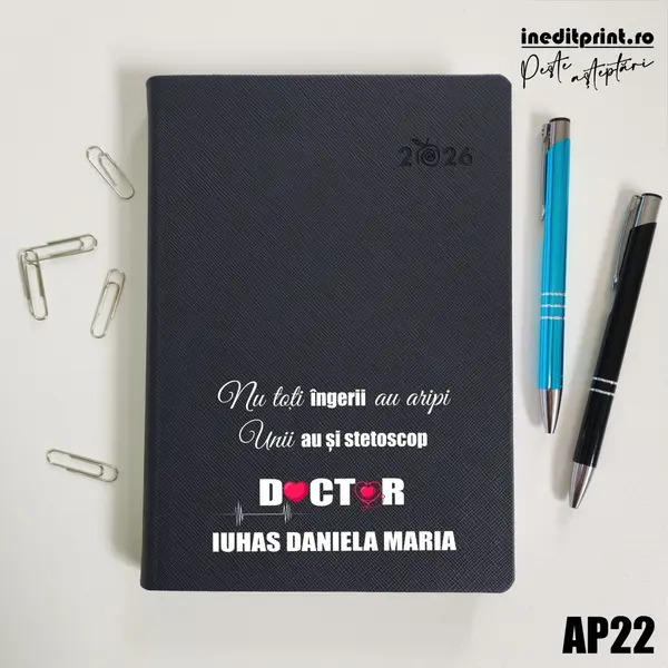 Agenda personalizata 2026 Ingeri cu stetoscop AP22 DELUXE PREMIUM, Ortisei Albastru