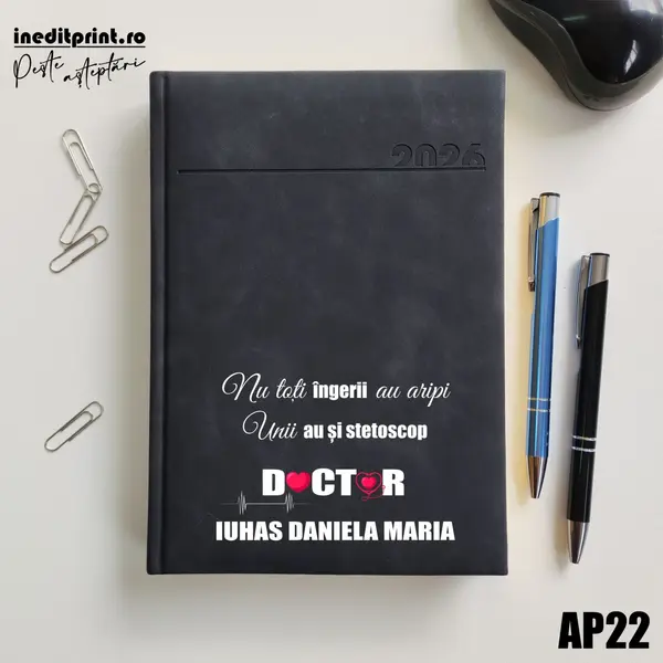 Agenda personalizata 2026 Ingeri cu stetoscop AP22 DELUXE PREMIUM, Chia Negru