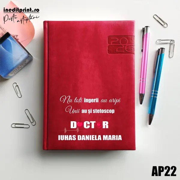 Agenda personalizata 2026 Ingeri cu stetoscop AP22 DELUXE PREMIUM, Narni Fucsia