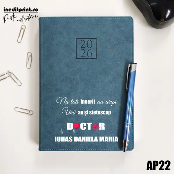 Agenda personalizata 2026 Ingeri cu stetoscop AP22 DELUXE PREMIUM, Chianti Verde Cyprus