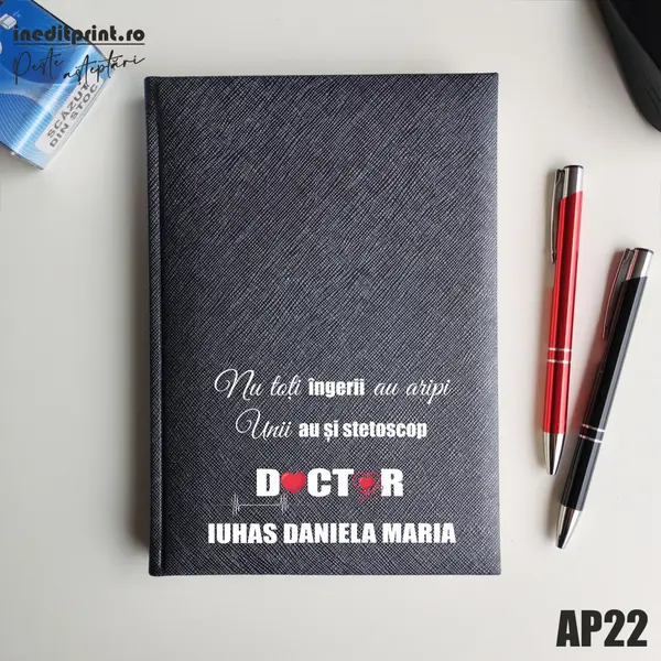 Agenda personalizata 2026 Ingeri cu stetoscop AP22 NEDATATA RT, Gri-Adria