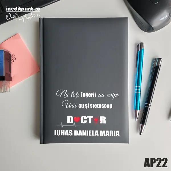 Agenda personalizata 2026 Ingeri cu stetoscop AP22 NEDATATA RT, Gri