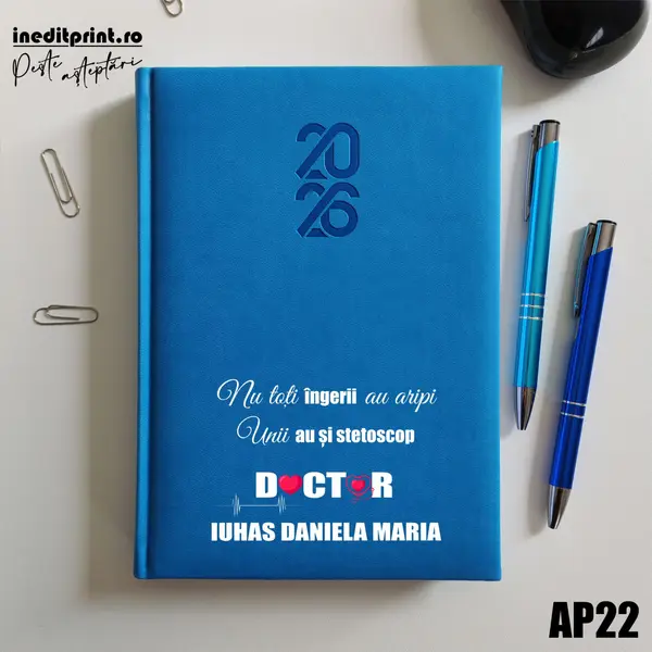 Agenda personalizata 2026 Ingeri cu stetoscop AP22 STANDARD HT2, ALBASTRU DESCHIS