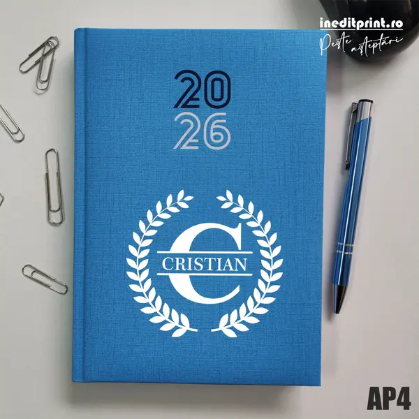 Agenda personalizata 2026 Initiala + Nume - AP4 Datata C, Turcoaz
