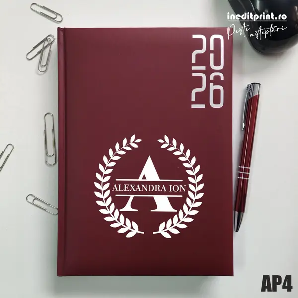 Agenda personalizata 2026 Initiala + Nume - AP4 DATATA RT, Bordo