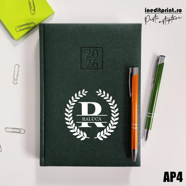 Agenda personalizata 2026 Initiala + Nume - AP4 DELUXE H, Edolo Verde