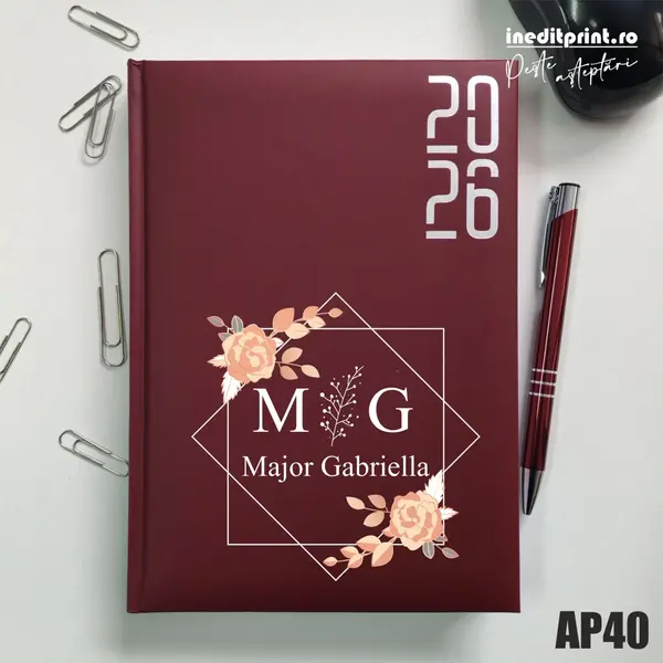Agenda personalizata 2026 Initiala + Nume AP40 DATATA RT, Bordo