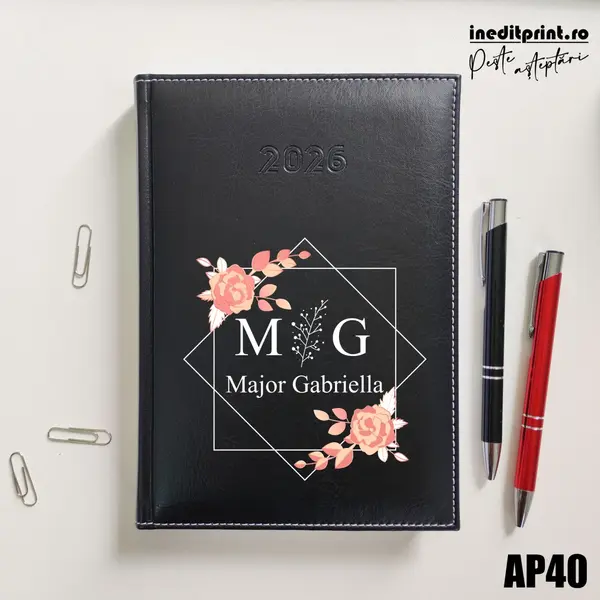 Agenda personalizata 2026 Initiala + Nume AP40 DELUXE H, Corinaldo Negru