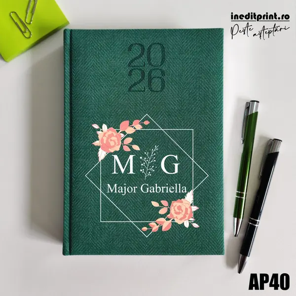 Agenda personalizata 2026 Initiala + Nume AP40 DELUXE PREMIUM, Bard Verde