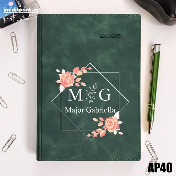 Agenda personalizata 2026 Initiala + Nume AP40 DELUXE PREMIUM, Chia Suple Verde