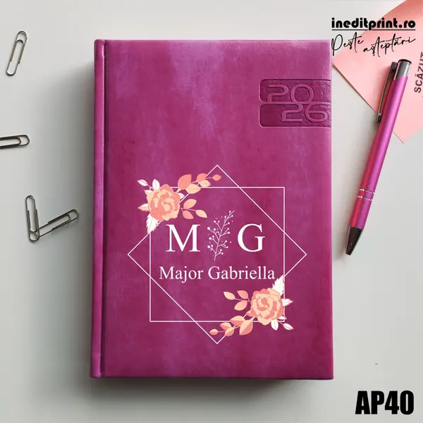 Agenda personalizata 2026 Initiala + Nume AP40 DELUXE PREMIUM, Narni Purpuriu