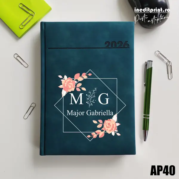 Agenda personalizata 2026 Initiala + Nume AP40 DELUXE PREMIUM, Chia Verde Petrol