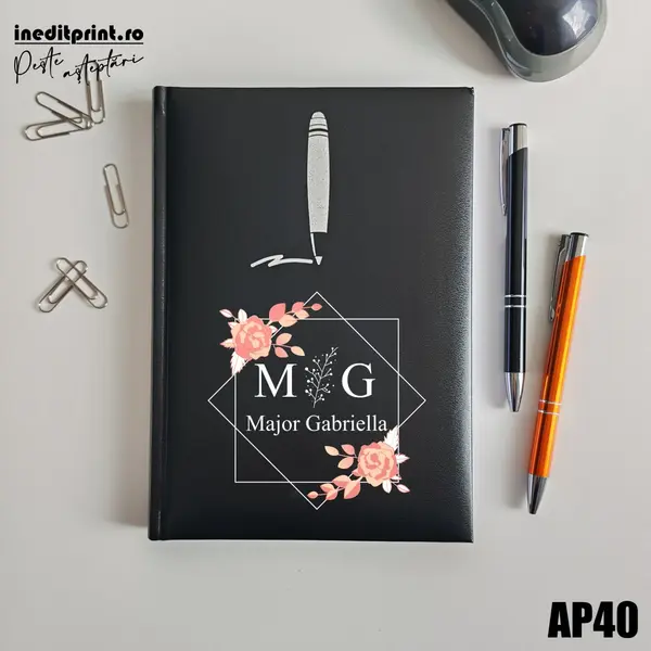 Agenda personalizata 2026 Initiala + Nume AP40 NEDATATA H, NEGRU